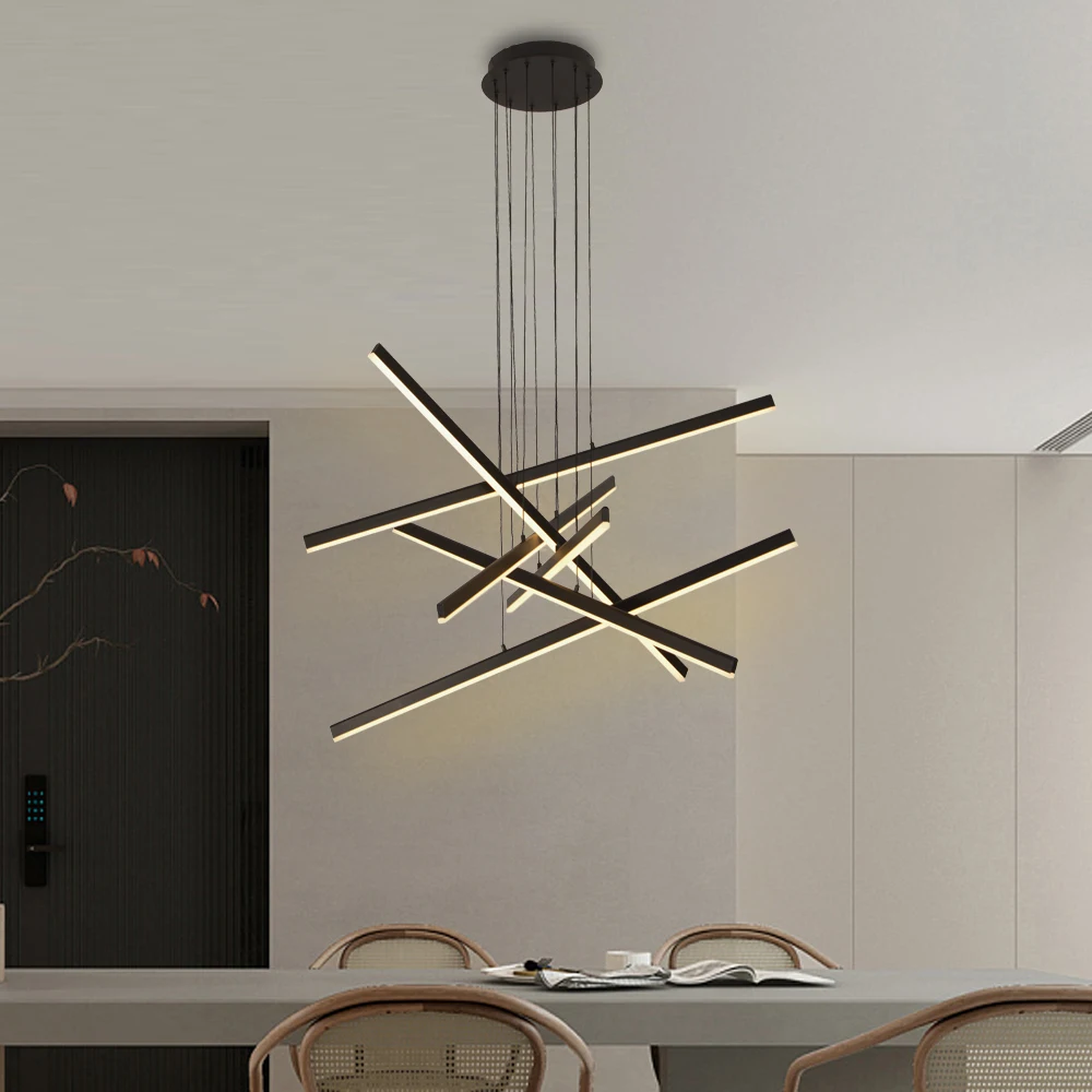 Duplex Stair Simple Modern Led Chandelier Dining Living Room Black Lighting Fixture Lobby Home Decor Long Hanging Lamp