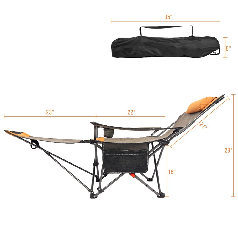 Durable Camping Chair With Removable Footrest Adjustable Backrest Lightweight Reclining Lounge Chairs