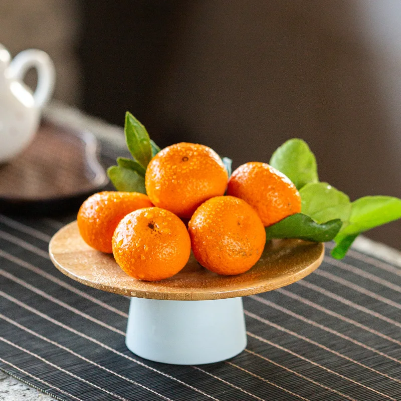 Creative Ceramic High-foot Base Bamboo Fruit Plate Refreshment Plate Dried Fruit Plate Snack Placement Creative Fruit Tray