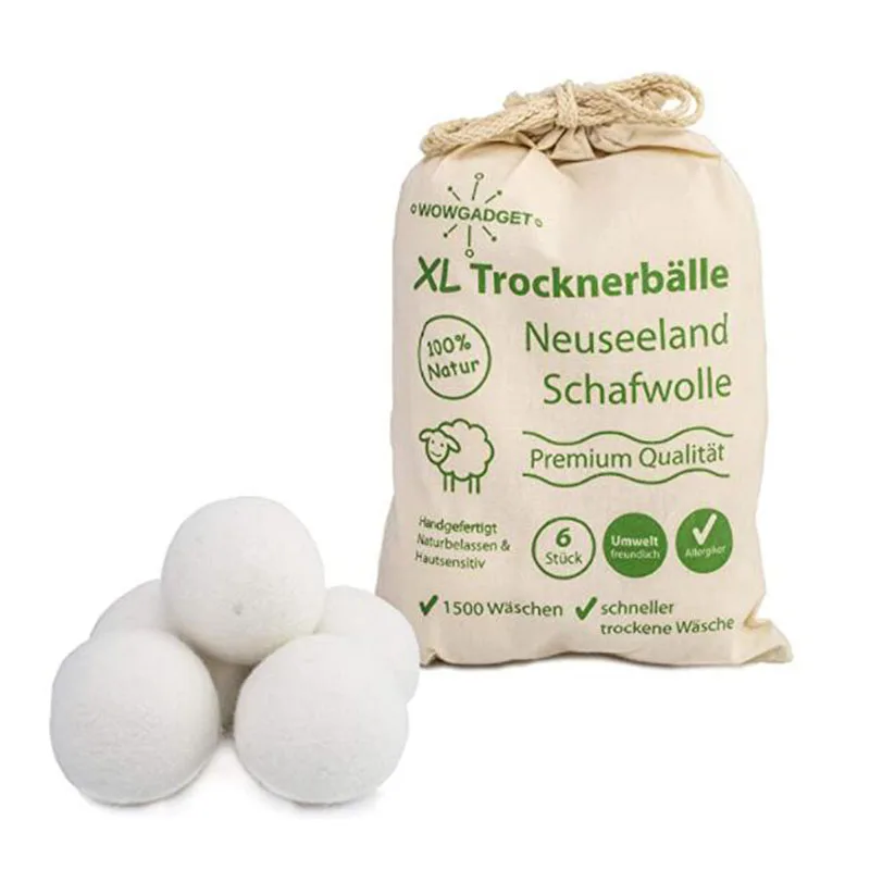 6 Pc XL All-Natural Chemical-Free Organic Wool Dryer Balls Reusable Fabric Softener All Cleaning Applications Free Logo Design