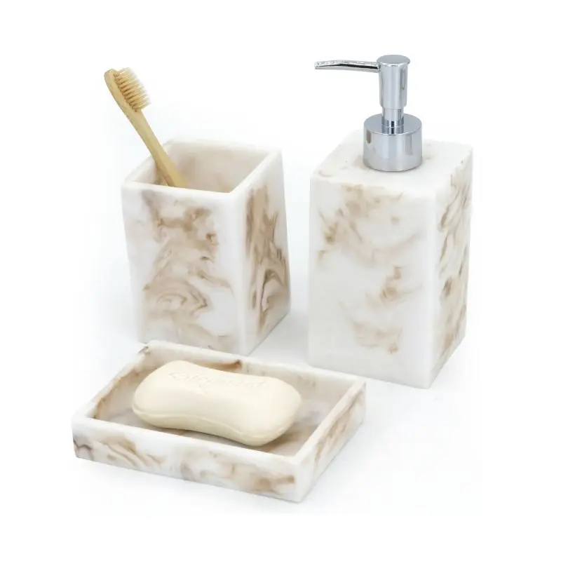 Highly Luxury 9 Pieces Marble Effect Resin Washroom Bathroom Decor sets