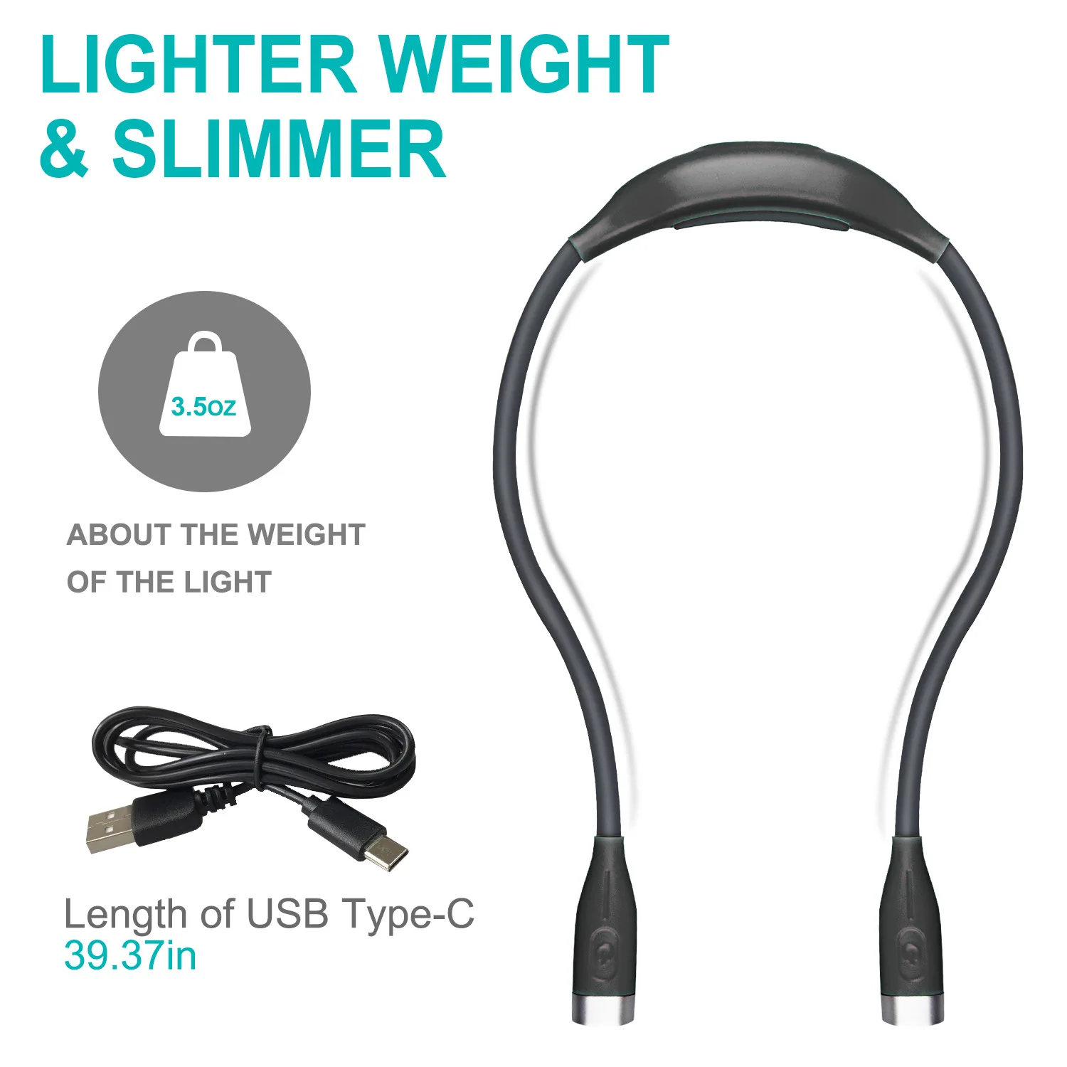 Rechargeable Long Lasting Hands Free LED Neck Reading Light Night Lamp Eye Caring Book Reading Light for Reading in Bed, Camping