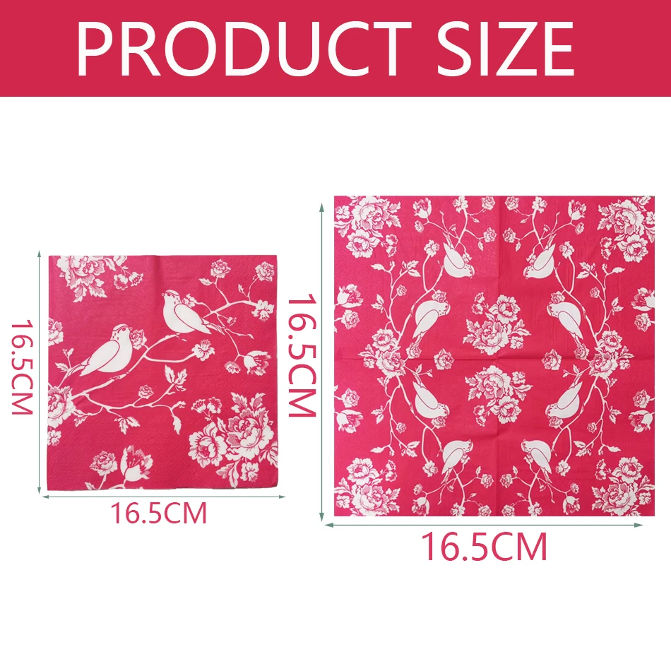 Anyou Disposable Printed Watercolor Soft Cocktail Paper Napkins With Red Floral Tissues for Wedding Spring Birthday Party Supply