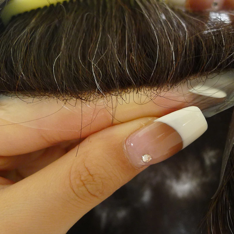 Ultra Thin Skin 0.02-0.04mm V-loop light density , 100%Real Human Hair mens toupee