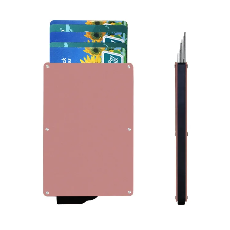 New Design Custom Logo Aluminum Metal Automatic Pop Up Slim Wallet Rfid Credit Card Holder With Money Clip