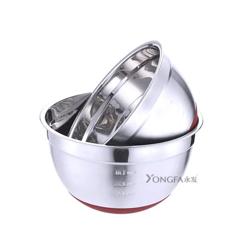 Dishwasher Safe Stainless Steel Mixing Bowls Set Nesting Bowls Salad Bowl With Colorful Silicone Bottom and Measurements Marks