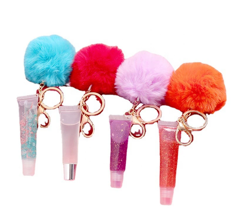 Fashionable and Cute Plush Lip Gloss Keychain Bag Pendant Car Accessories Lip Gloss Gift with Keychain