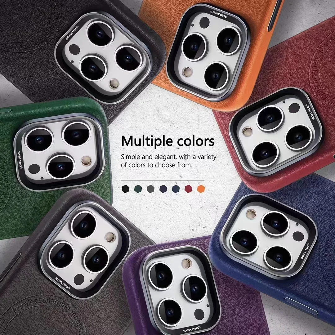 Pu Leather Magnetic Phone Case For IPhone 15 Pro Max 14 Plus Wireless Charging Business Metallic Polyurethane Cool Cover