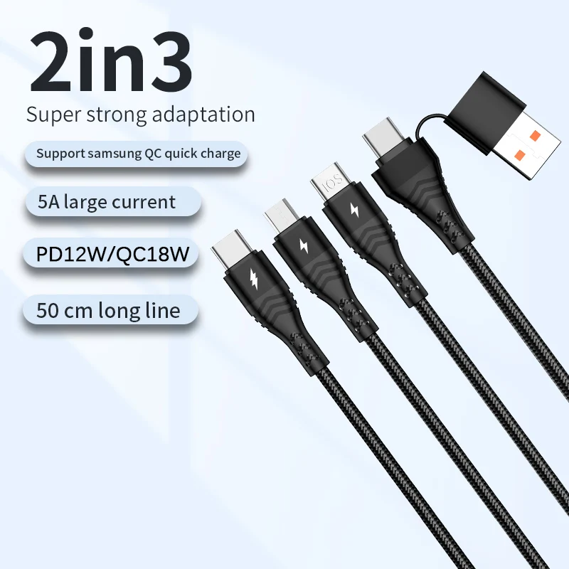 Factory Nylon Braided 6 in 1 USB C to USB C Cable Multi 3 in 2 Fast Charging Cable for iPads Laptop Tablets Phones