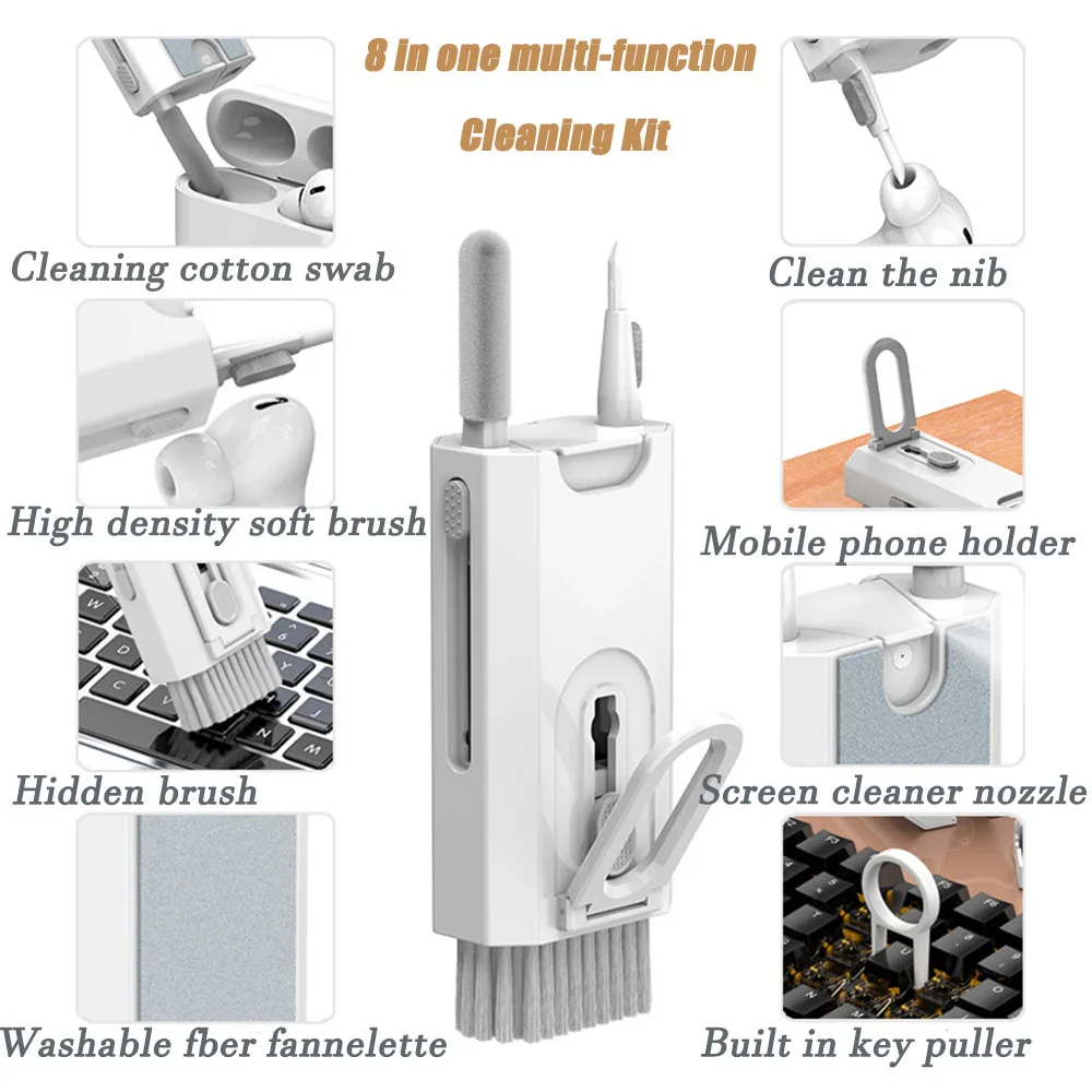 New 8 In 1 Earphone Cleaner Brush Kit Camera Phone Tablet Laptop TV Screen Multifunctional Tools Headset Cleaning Pen Brush Kit