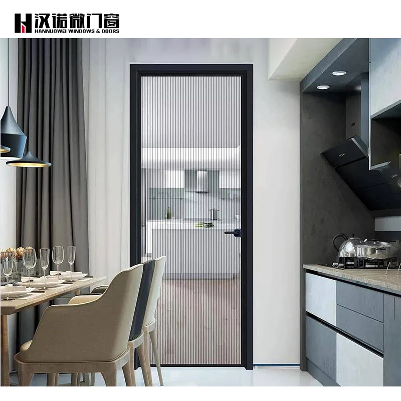 Modern Minimalist Elegant Windows and Doors Aluminium Alloy Vertical Flush Interior Door with Sound Insulation for Bathrooms