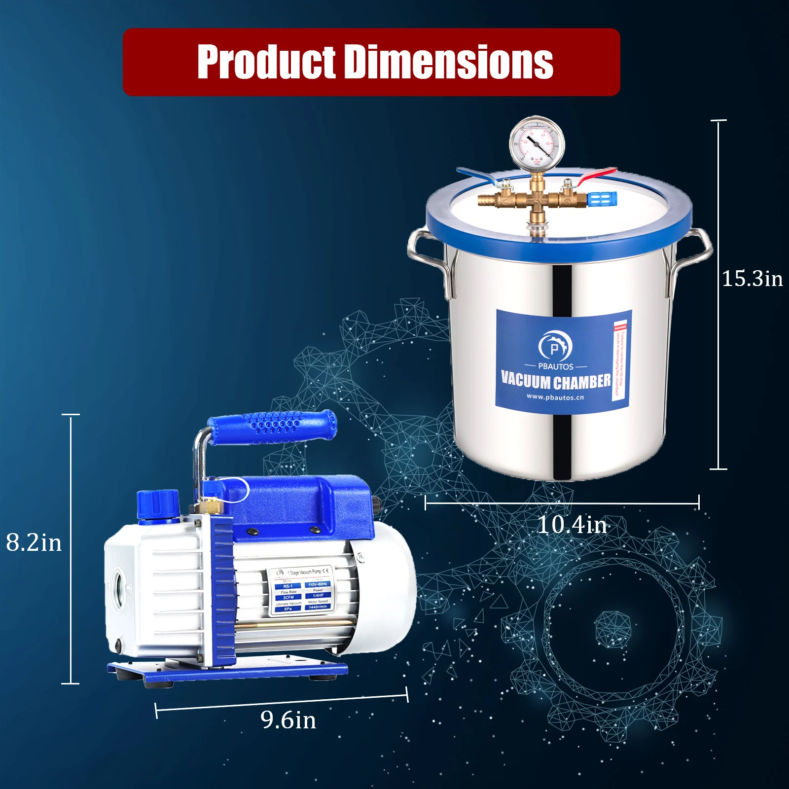 P PBAUTOS  3.5CFM 4CFM 1/4HP Single Stage vacuum pump 3gal 12Liter vacuum casting resin chamber
