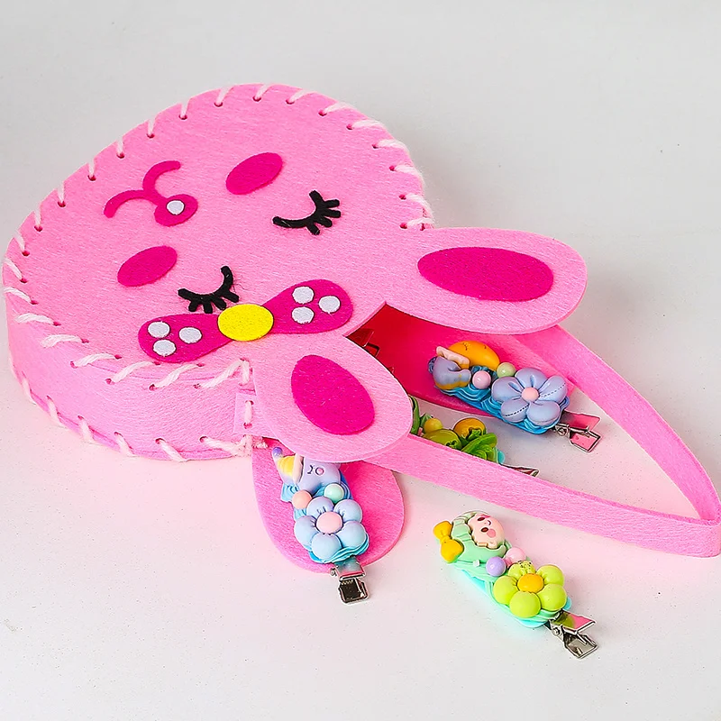 Children Beginners Educational Sewing DIY Handmade Gift Sticker Crafts Kits Animal Felt Bag Fabric Toys Sewing Kids Art