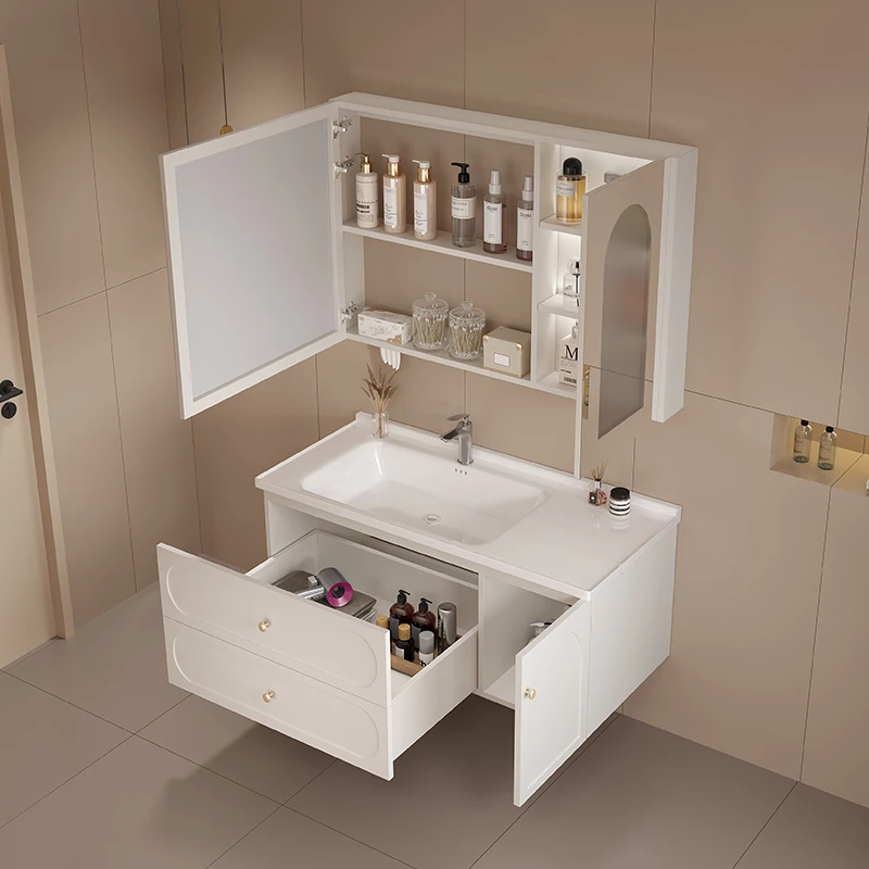 Factory Price Direct Sale Hotel Bathroom Sink Cabinets Wall Mounted Multi-layer Eucalyptus Furniture Bathroom Vanity Cabinets