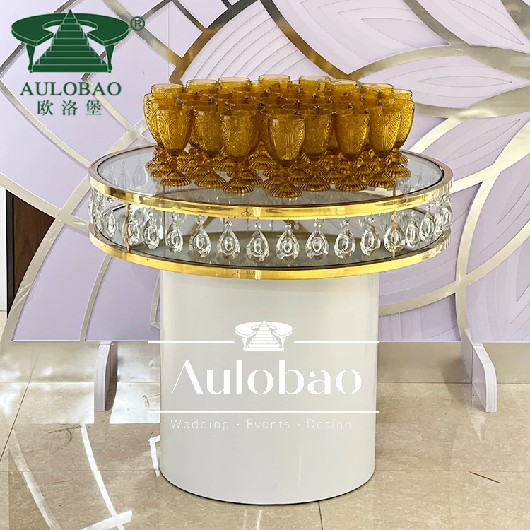 Роскошный золотой кристалл из нержавеющей стали боковой круглый зеркальный свадебный торт стол
