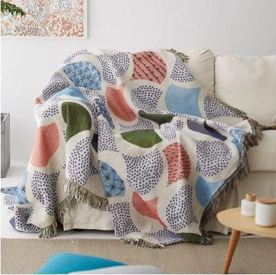 Gingko Leaves Mermaid Style Cotton/Acrylic Soft Sofa Bed Living Room Car Blanket Sofa Cover Towel With Tassels