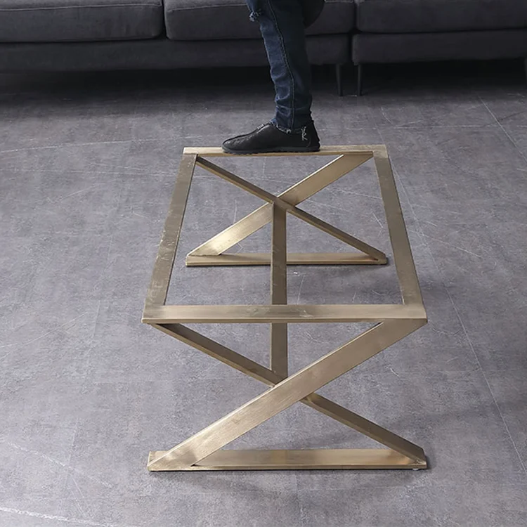 
Luxury Design Golden Brushed Texture Stainless Steel White Black Marble Coffee Table 