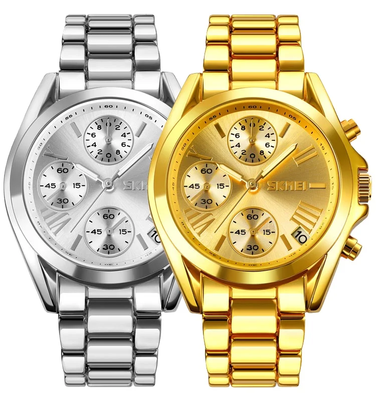 Skmei 1897 wholesale personalized custom logo classic silver gold stainless steel chain quartz watches for men