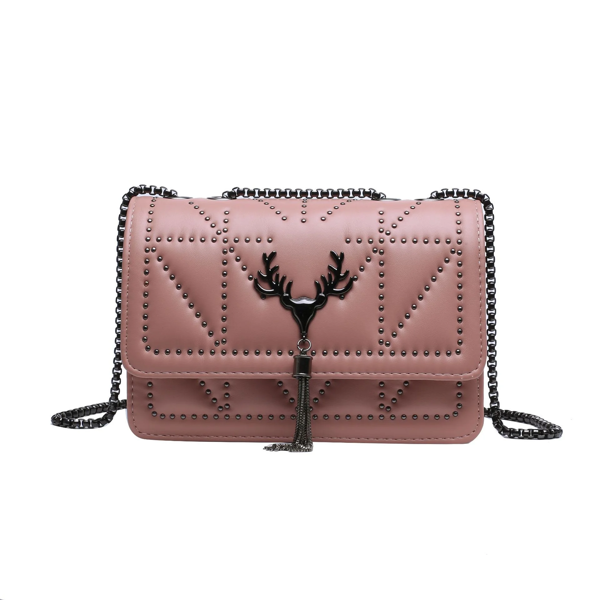 2021 new simple fashion trend handbag chain shoulder messenger bag rivets ladies fringed small square women bag