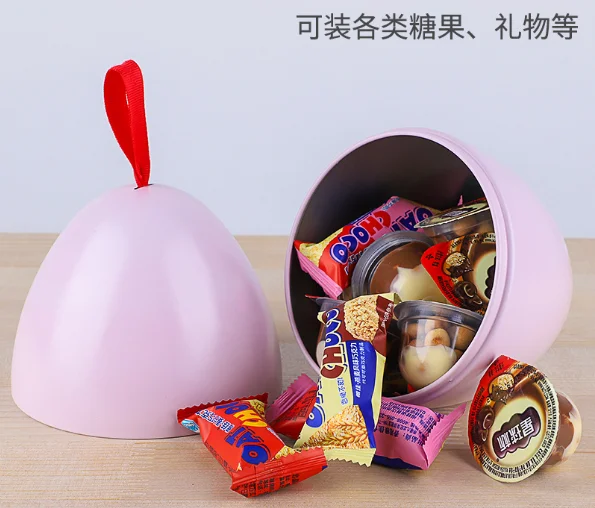 Christmas Pink Metal Large Egg Tart foil Tins Big Food Grade Tin Easter Egg Candy Packing Box Egg Toy Shaped Chocolate Tin Can