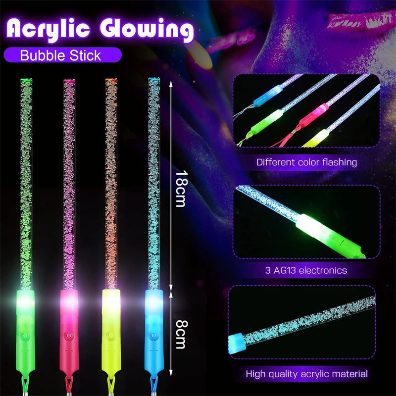 Led Light Up Glow Wand Glow Sticks Acrylic Bubble Glow Stick Wands For Birthday Party Favors Decors