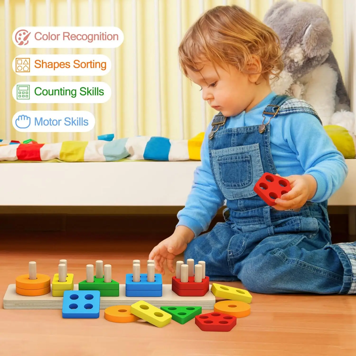 Wooden Sorting & Stacking Toys for Toddlers and Kids Preschool, Educational Toys,Color Recognition Shape Sorter,Learning Puzzles
