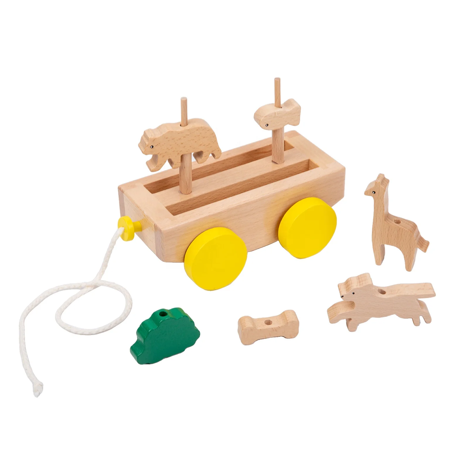Adena Montessori Baby Wooden Car Wildly Fun Animal Towing Toy with Matching Game for Kids 1-3 Years Old