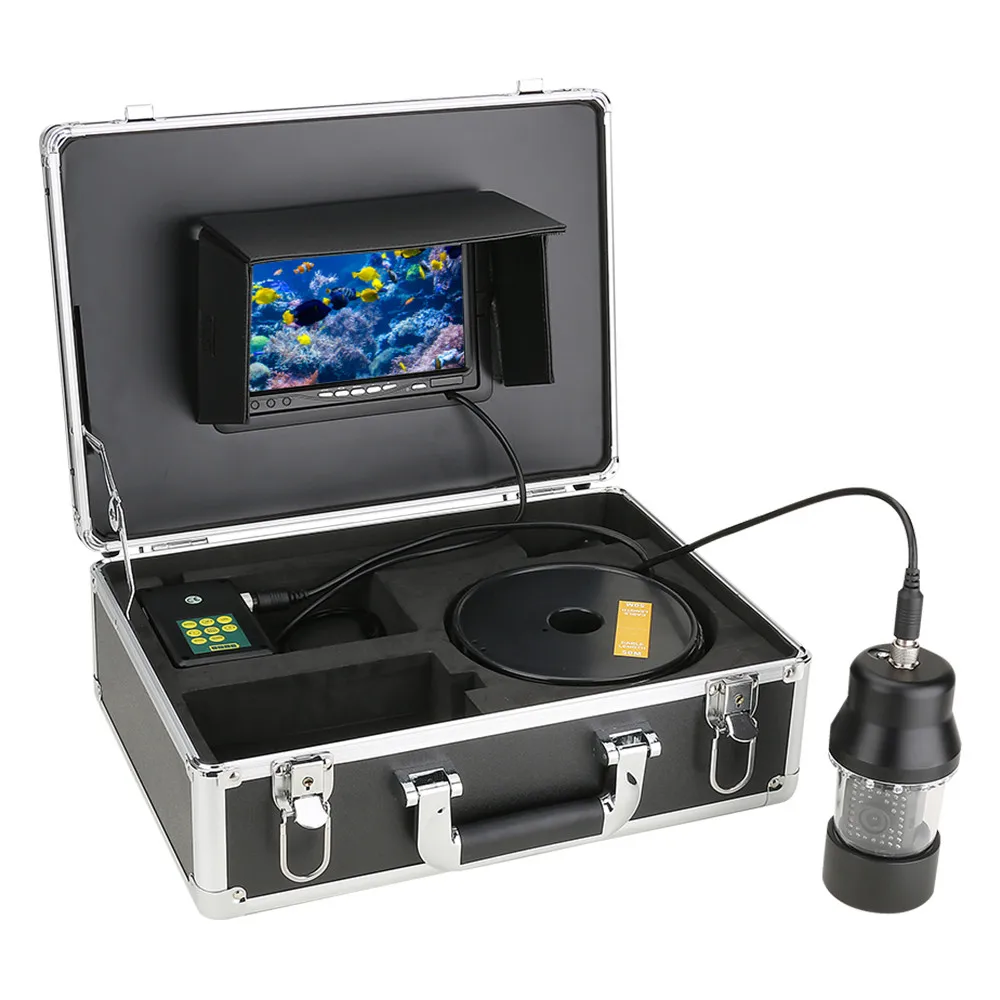 7 Inch 50m Underwater Fishing Camera Fish Finder with Depth Temperature 360 Degree Rotating Panoramic viewing Camera