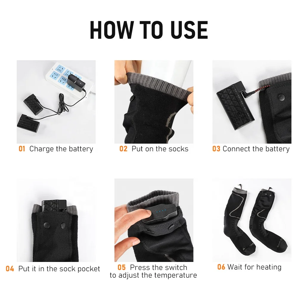 Warm Wireless Battery Prower Long Smart Heated Ski Socks with Heating Custom Design Winter Lithium-ion Battery Unisex Adults