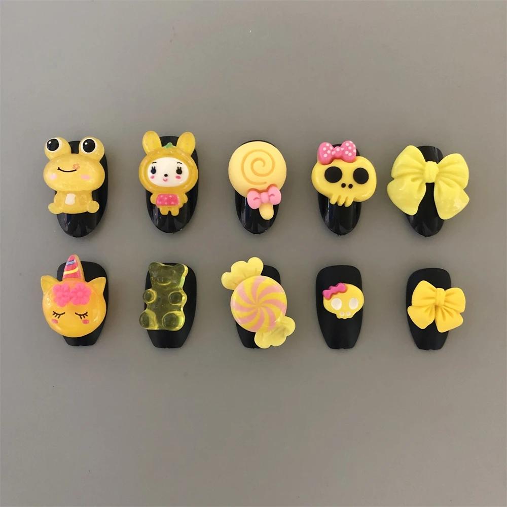 Spring Youthful Kawaii Bear Skull Head Lollipop Bunny Kitten Candy Bow Tie Set 3D Nail Art Charms Decor Phone Case Accessories