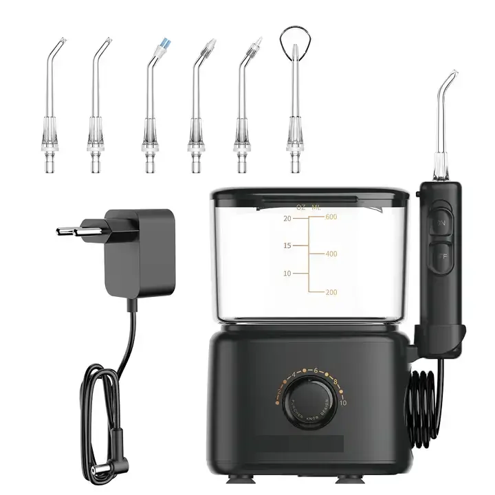 Professional Black Edition Stationary irrigator with Adapter, 30-130 PSI Stepless pressure sensor Water Picks for Teeth Cleaning