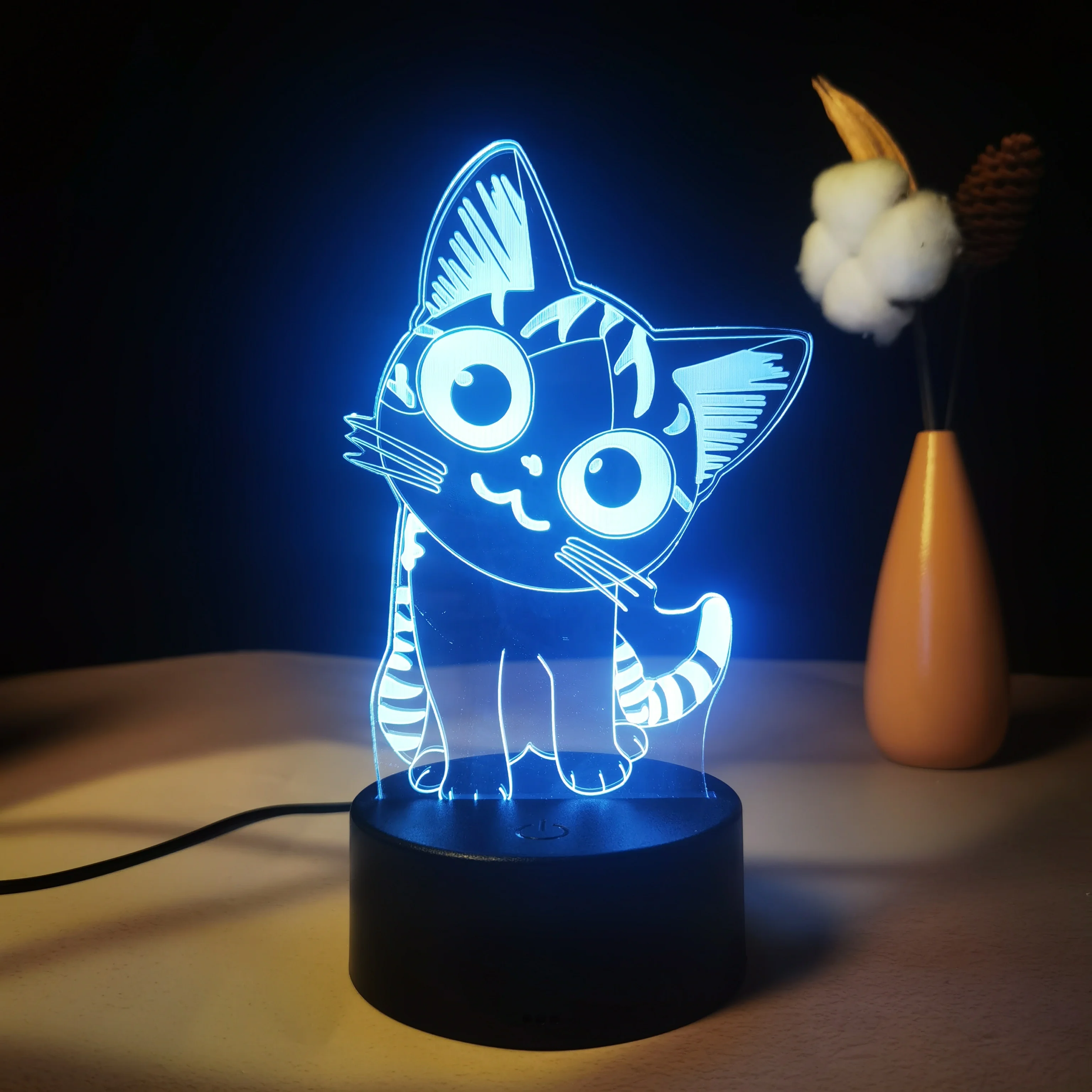 2024 Acrylic Abs Lamp Bedroom Smart Home Lights 3D Illusion Night Lamps RGB Animal Cute Cat Deer LED light Touch Remote Control