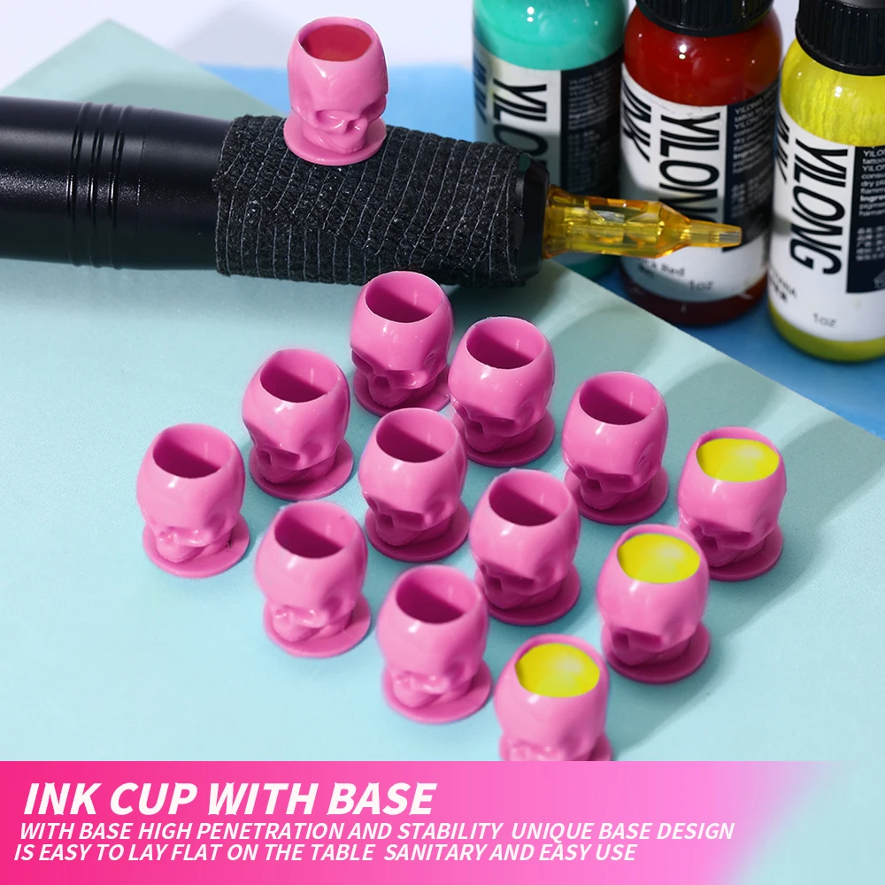 200pcs/bag Premium Plastic Disposable Ink Cap Microblading SMP Skull Tattoo Ink Cups for PMU Pigment Eyelash Glue