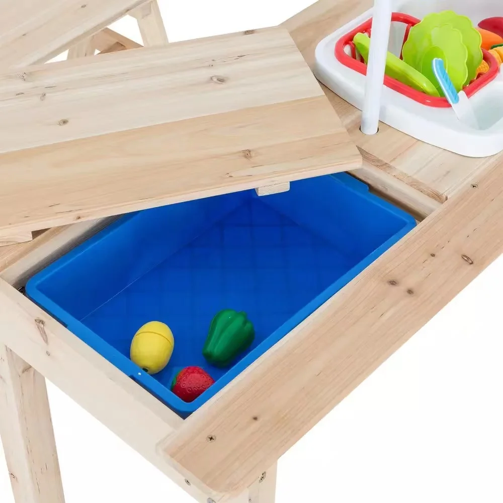 Kids 3-in-1 Outdoor Convertible Wood Activity Table Sand & Water Picnic Table with Umbrella Baby Furniture