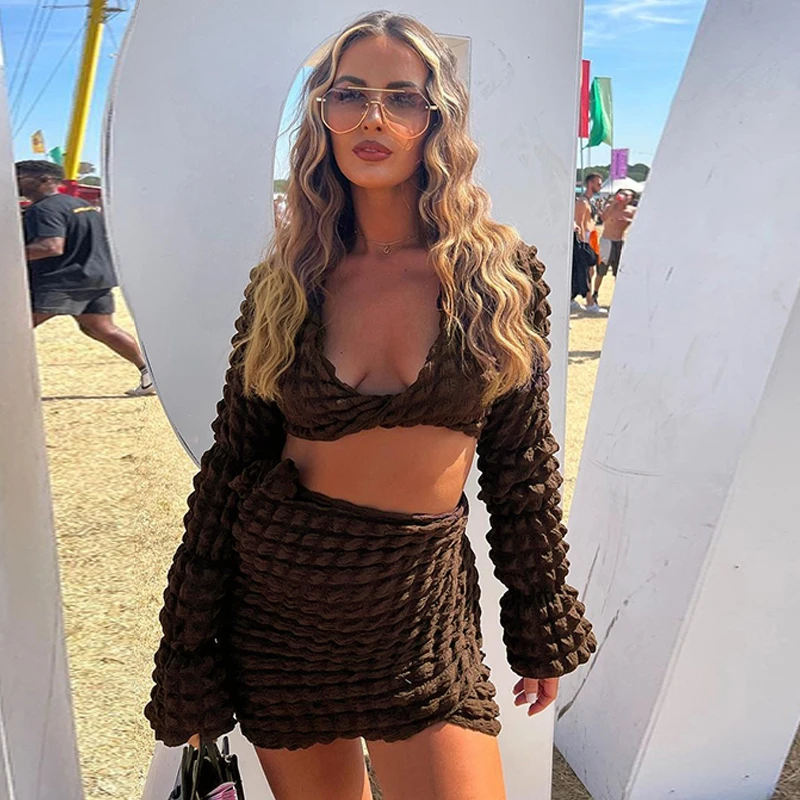 Fashion Sexy Ladies Clothing Short Wrap Skirt Co Ord Sets Woman 2 Pieces Outfits Two Piece Crop Top And Mini Skirt Set For Women