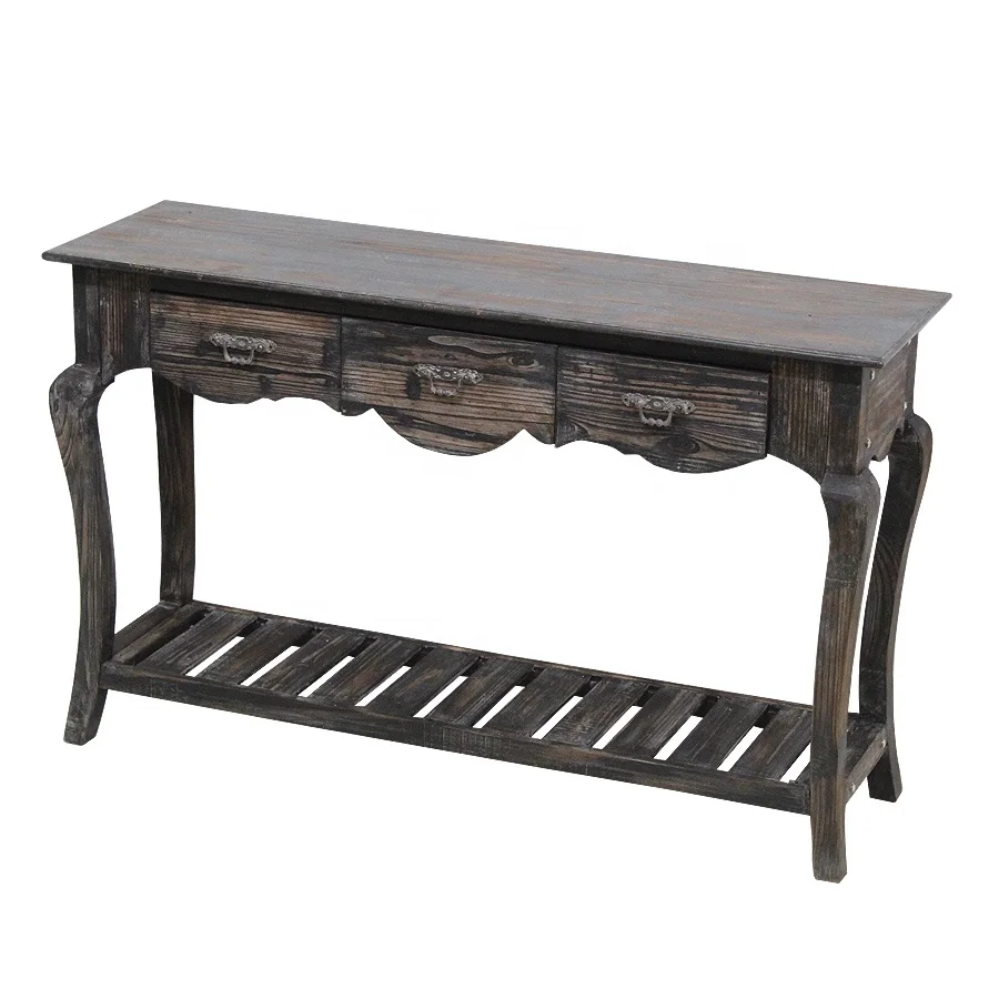 French Style Retro Antique Furniture Art Decor Wood Console Table with curved legs