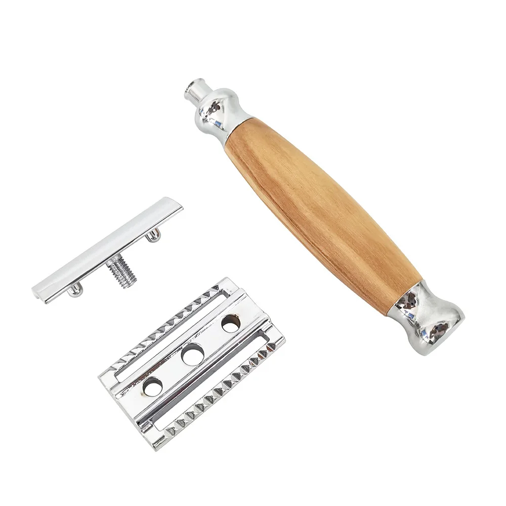 Wholesale Handmade Premium Olive Wood Classic Shaving Aluminum Alloy Vintage Razors Double-Blade Razors