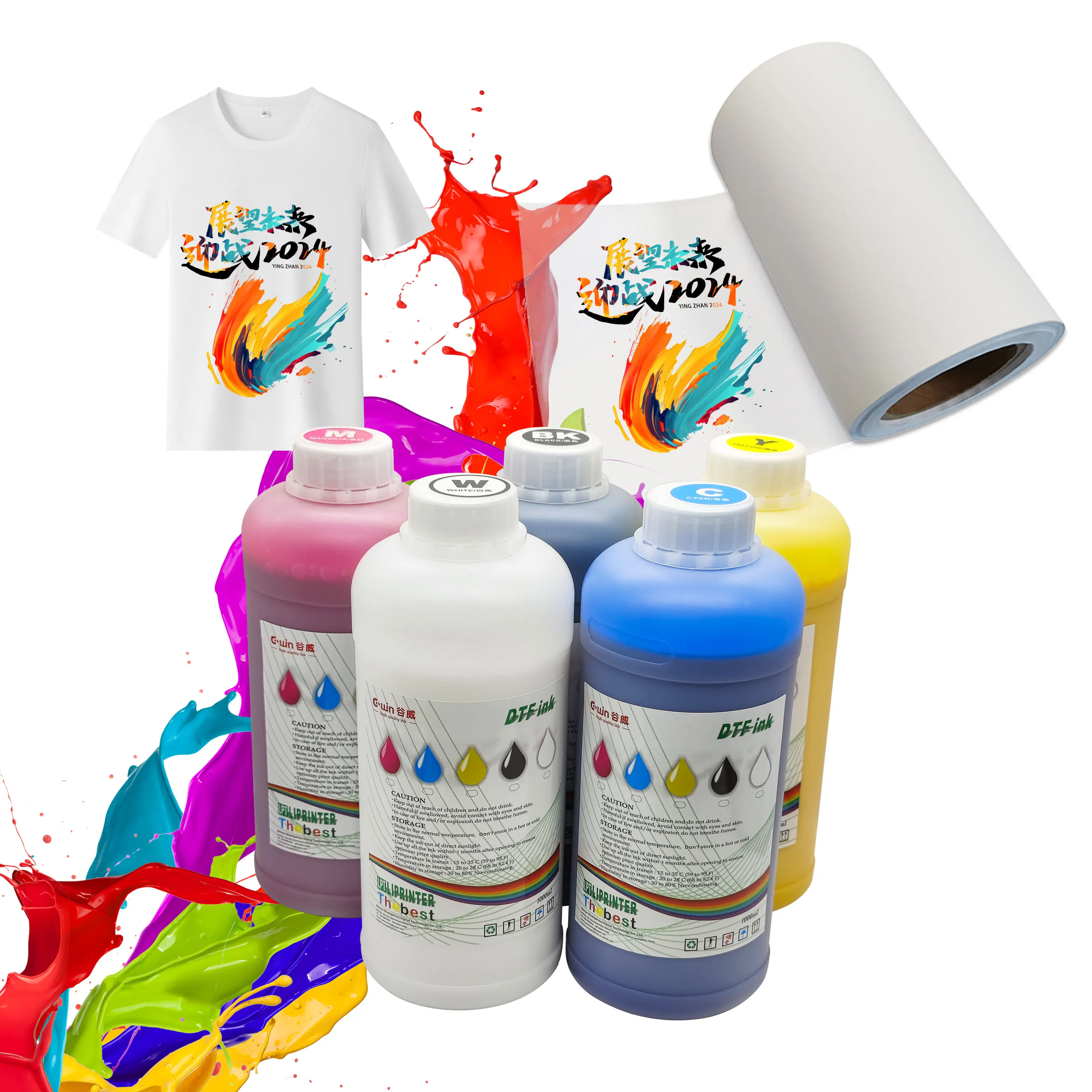 DTF 1000ml CMYK Ink Set Wholesale Factory Price Heat Transfer Printer Manufacturer Film Printing Inks White Pigment