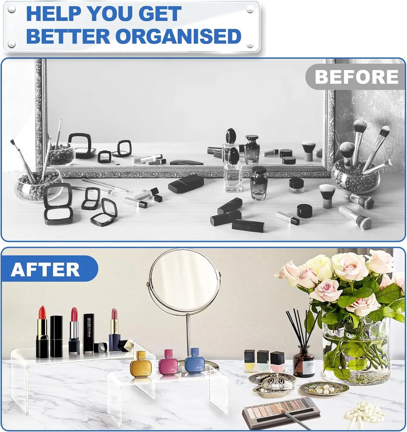 8 Pcs 2 Set Acrylic Display Set Rectangular Stands Shelf Clear Display Risers, Cake and Pop Shelves Retail Showcase(1-3-4-5IN)