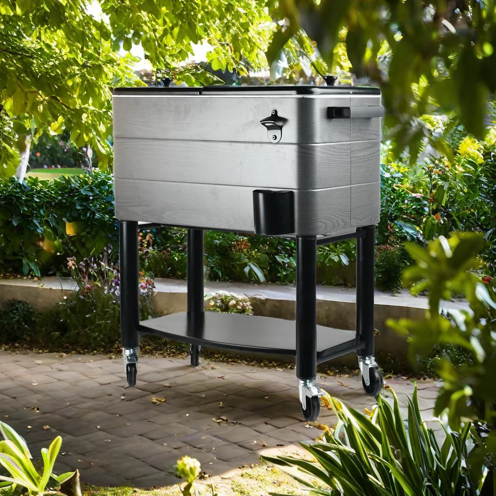 Деревянная холодильная коробка для патио с колесами вращением тележка напитков охладитель льда пива производство