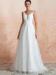2022  Ladies Evening Fashion A-Line Backless Pearl White Bridal Wedding Dresses