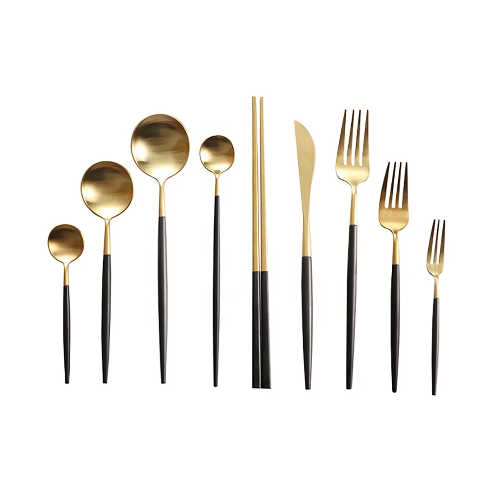 Stainless Steel Commercial Flatware Luxury Restaurant Cutlery Gold Silverware Dinner Knife Fork