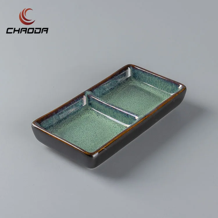 Manufacturer Ceramic Dip Bowls 2-divided Sauce Plate Dipping Bowls Dual Dipping Bowls Soy Sauce Dish