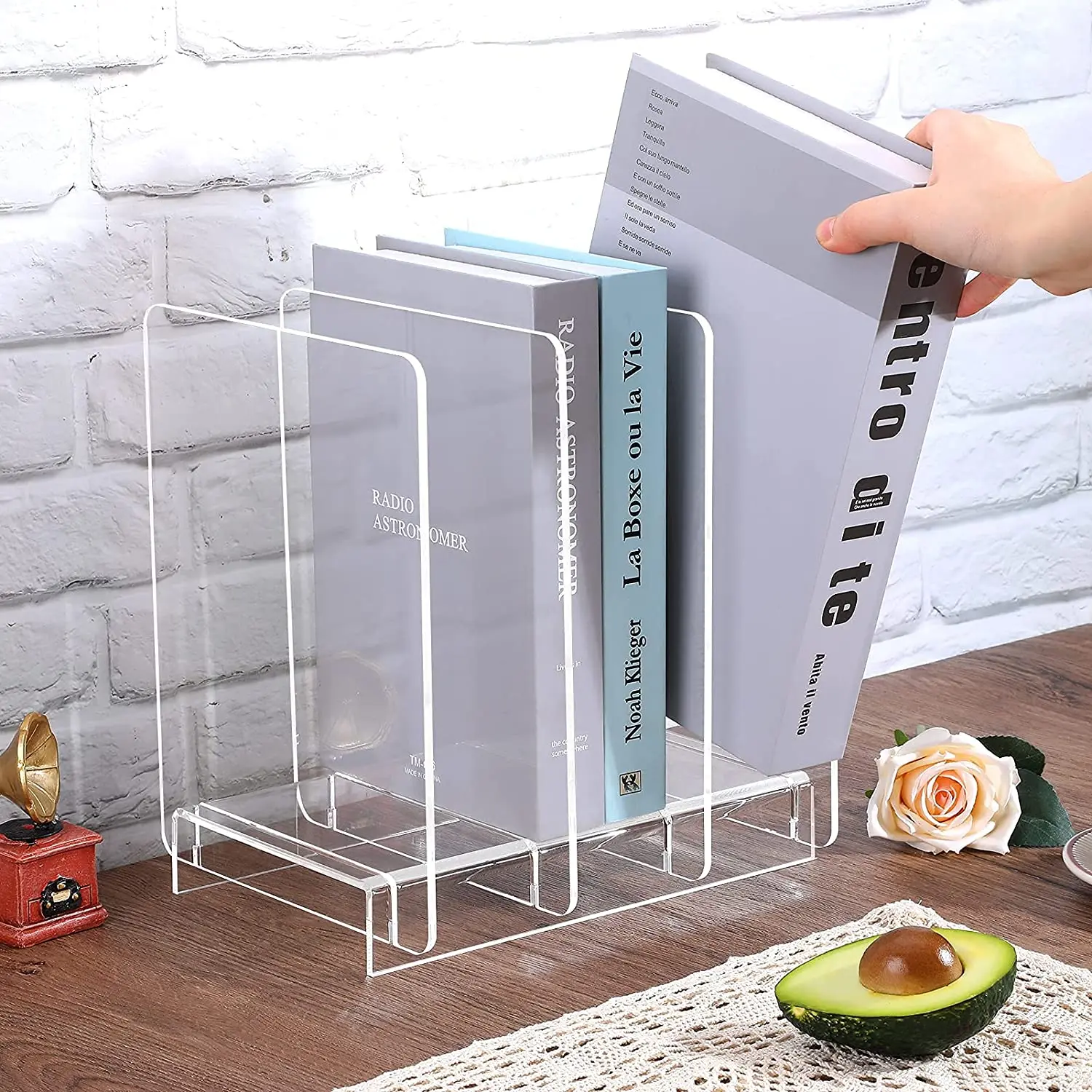 Clear Acrylic Magazine Holder and File Organizer Desk Standing Rack on Table Binders Mails Books and Vinyl