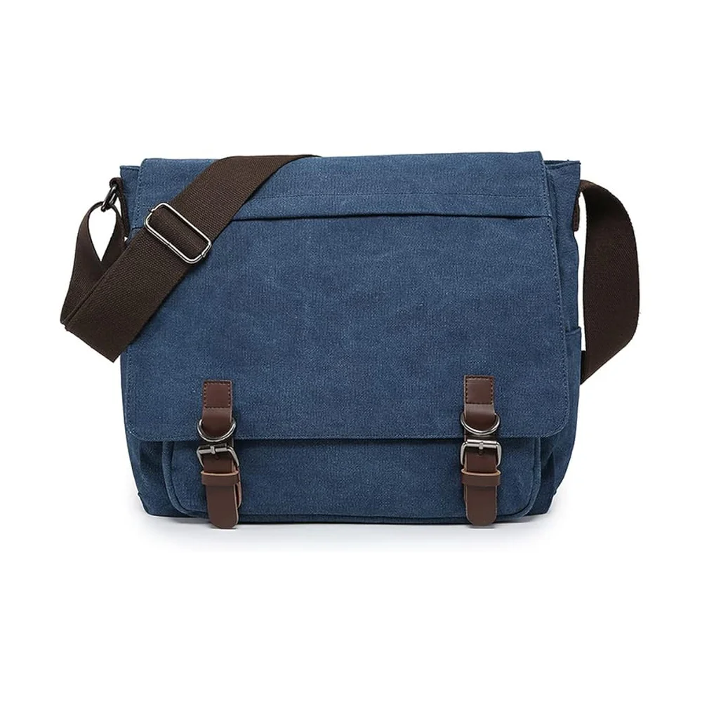 Factory Custom Classic Fashion Single Shoulder Waterproof Canvas Laptop Unisex Vintage Blue Crossbody Messenger Bag