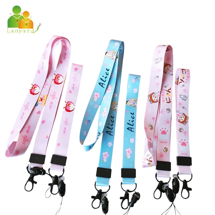 Polyester Heat Printed Hello Kitty Neck Lanyards With custom Logo
