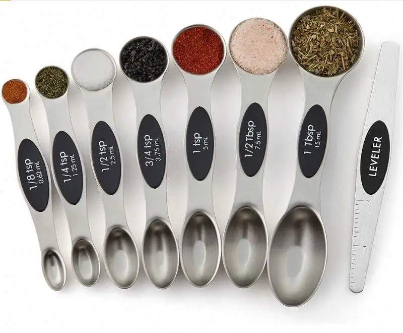 Magnetic Measuring Spoons Set Stainless Steel Dual Sided Stack able Teaspoon for Measuring Dry and Liquid Ingredients