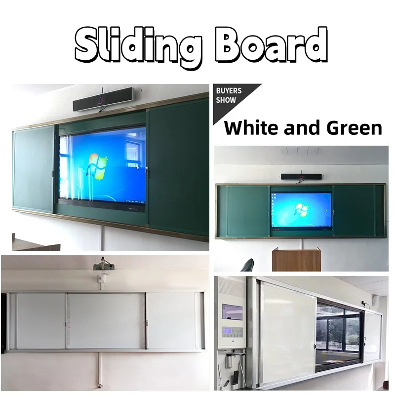 Custom Push-pull Green board  Aluminum Frame Magnetic Classroom Writing Blackboard Sliding Teaching Whiteboard For School