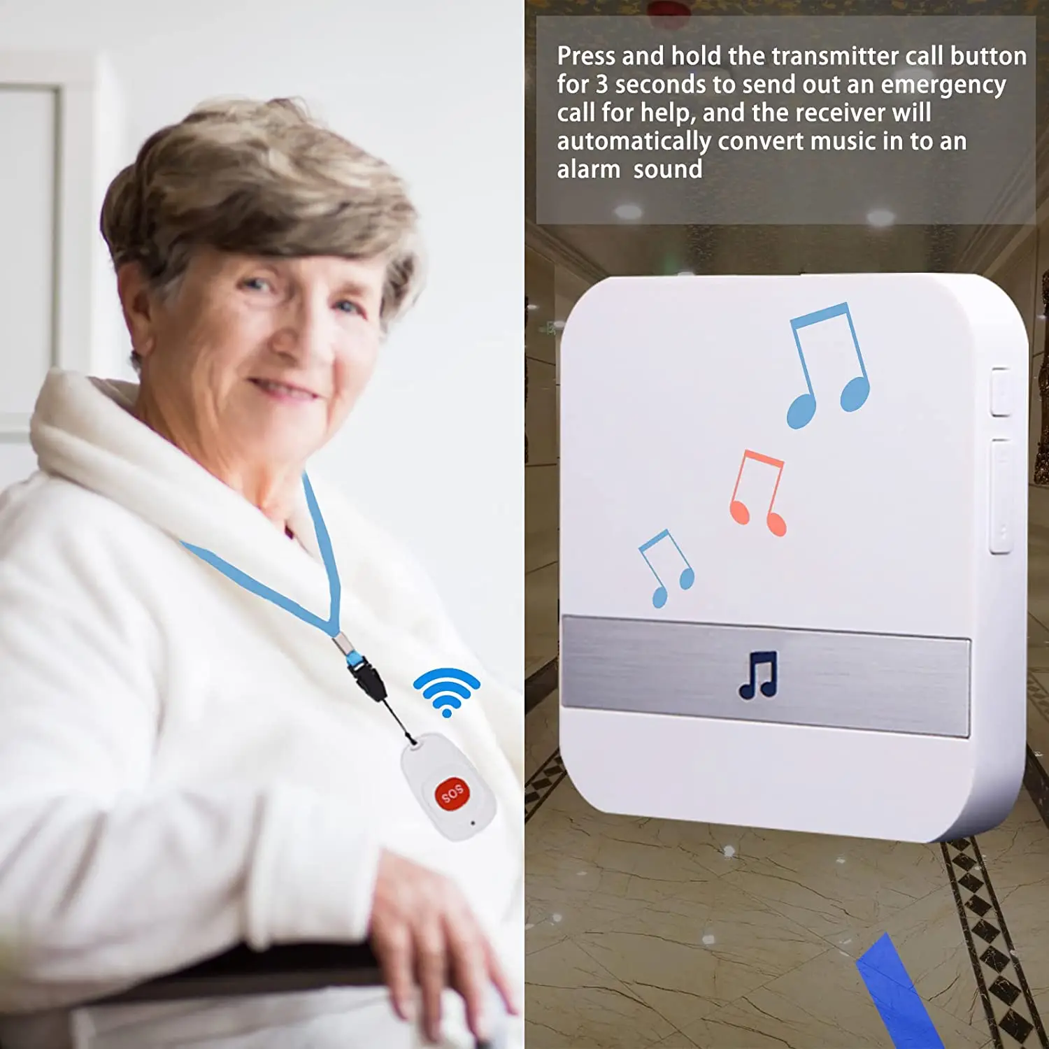 Wireless Caregiver Pagers SOS Call Button for Elderly Patient Seniors Disabilities Personal in Home Nurses Calling Alert System