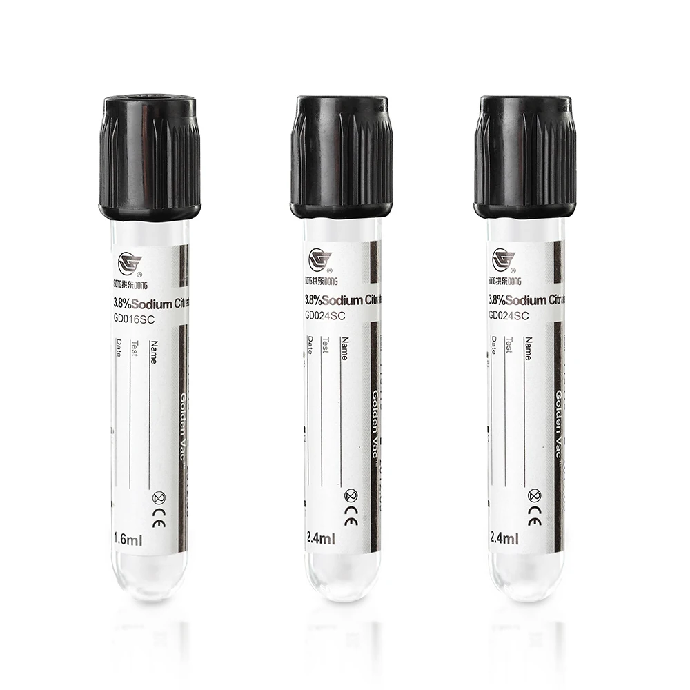 Черная верхняя одноразовая трубка 3.8% для забора крови, вакуумная трубка 1,6 мл